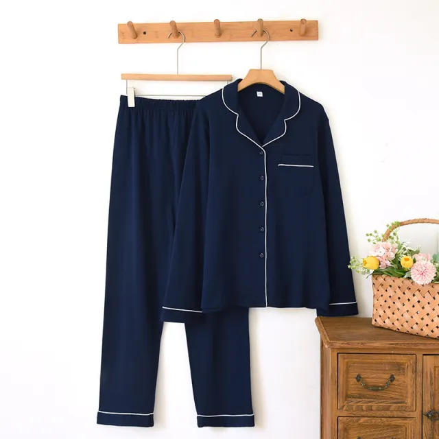 Women's Cotton Pajamas Can Be Worn Outside In Spring And Autumn Navy Blue - Shop at LoveMi