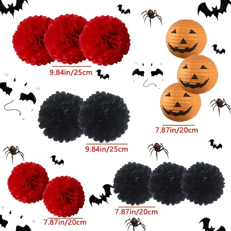 Halloween Carnival Theme Party Lantern Paper Flower Ball Set