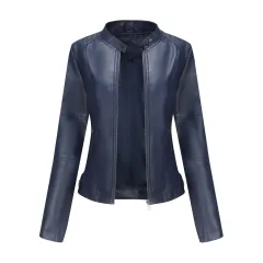 Women'S Leather Dress Slim Jacket Spring Autumn Coat - Blue - View 1