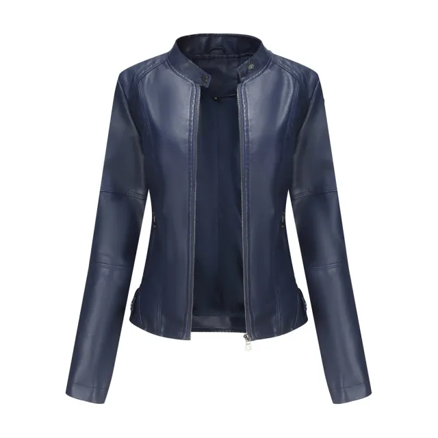 Women'S Leather Dress Slim Jacket Spring Autumn Coat Blue - Shop at LoveMi