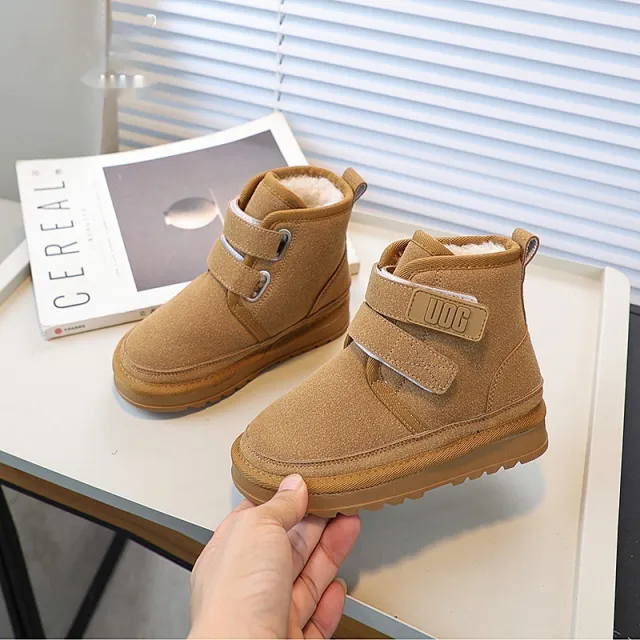 Fleece lined Thick Snow Boots Girls' Double Velcro Ankle Boots Khaki - Shop at LoveMi