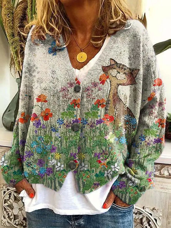 Christmas Abstract Printing Casual Cardigan Sweater - Qwz3G202417113