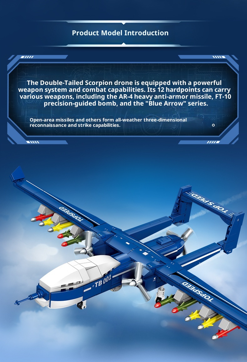 Plastic Children's Military Series Double-tail Scorpion UAV Building Blocks Toys