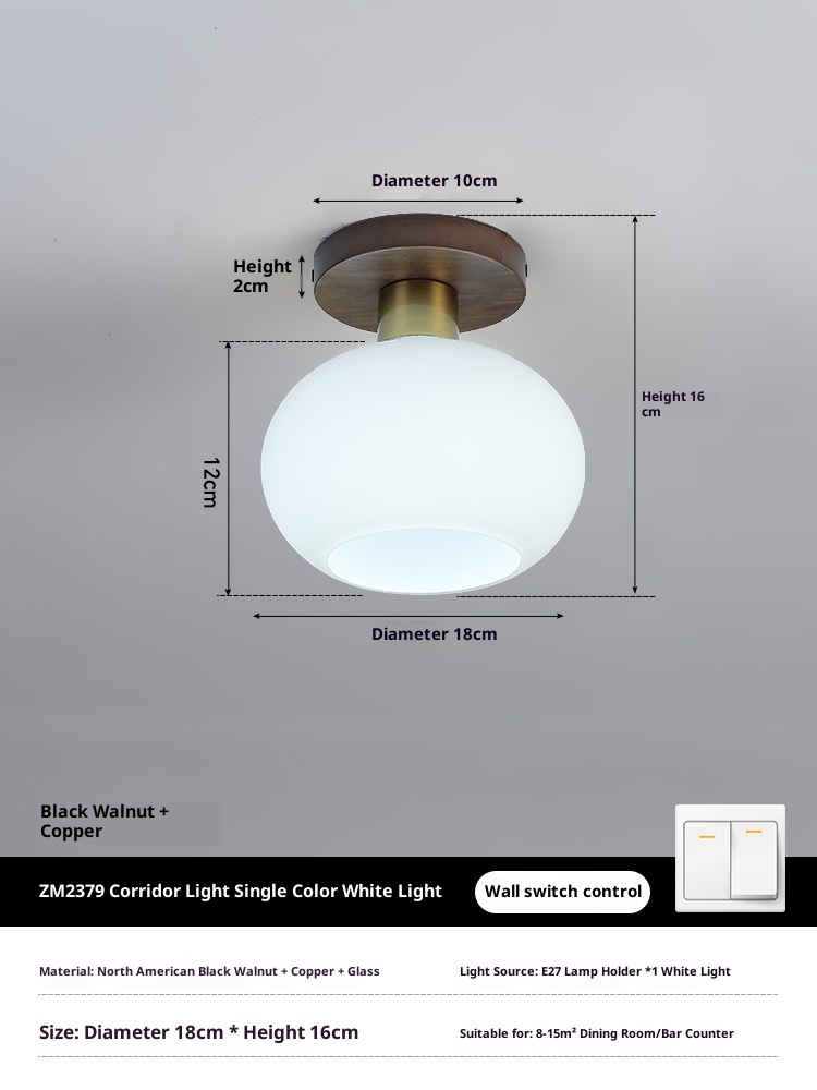 Chinese Style Simple And Light Luxury Walnut Brass Ceiling Lamp