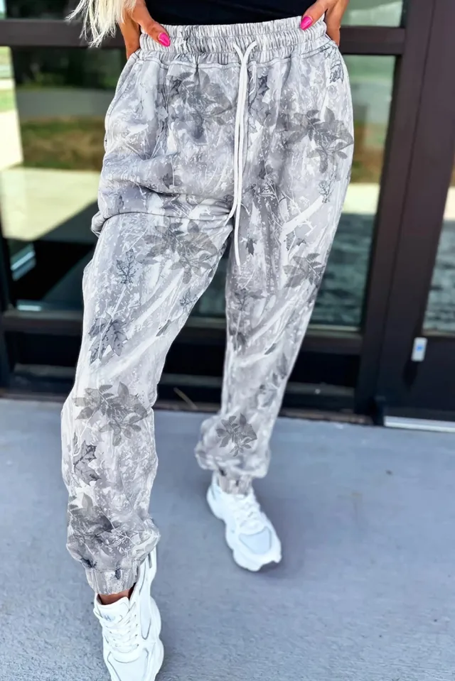 Gray Camouflage Printing Comfortable Drawstring Elastic Waist Ankle Banded Pants Grey - Shop at LoveMi