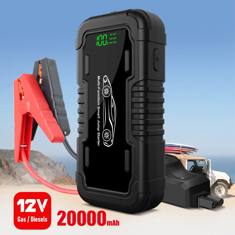 20000mAh Car Jump Starter and Portable Power Bank with LED Flashlight