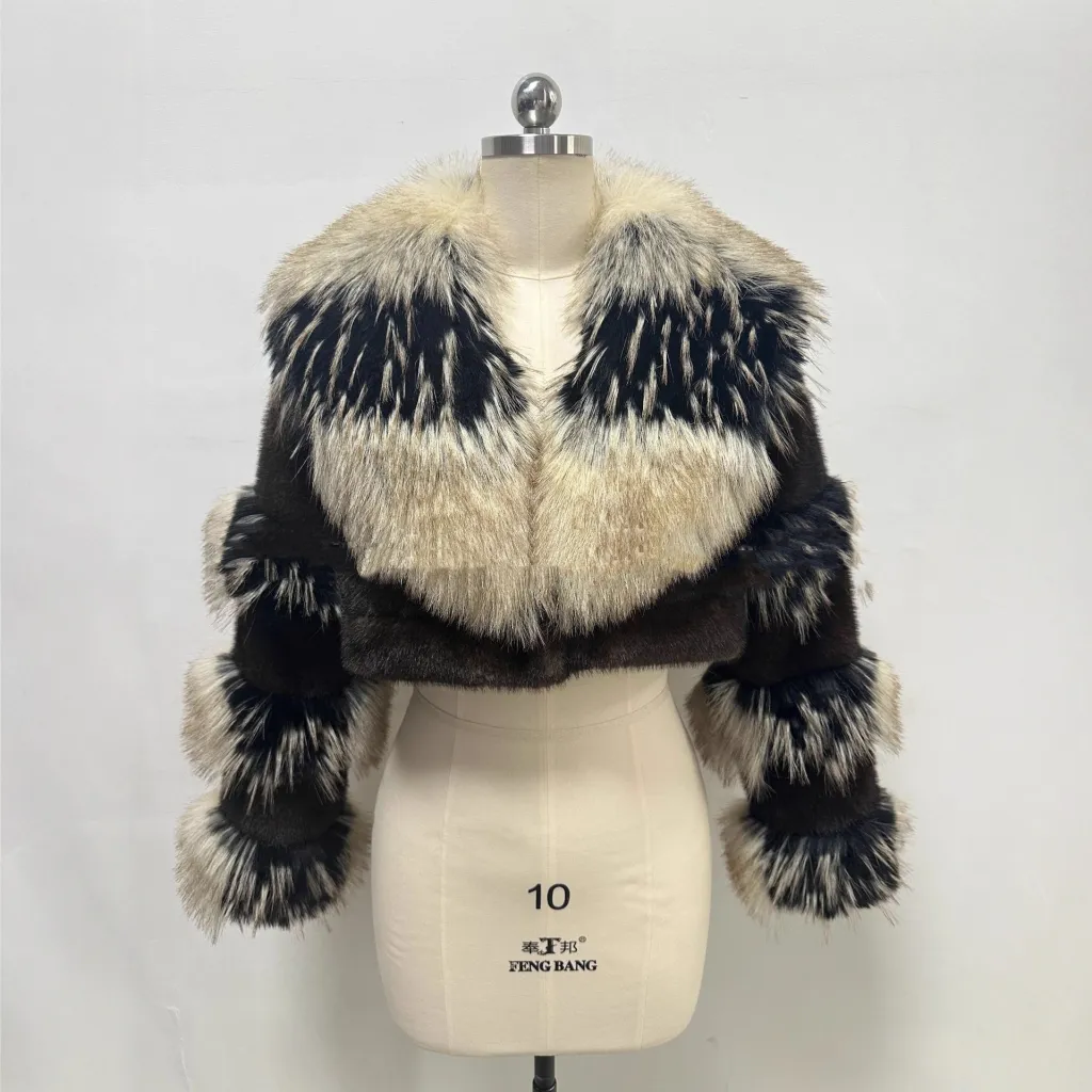 Women's Artificial Fur Environmental Protection Fur Short Lapels Coat - Brown