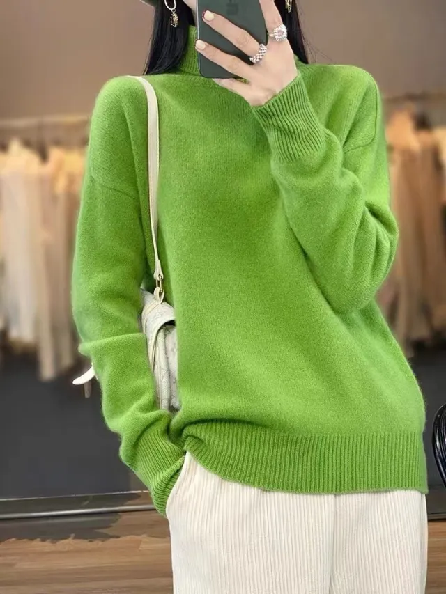 Women's Turtleneck Autumn And Winter Thickening Inner Wear Base Cashmere Sweater Sweater Avocado Green - Shop at LoveMi