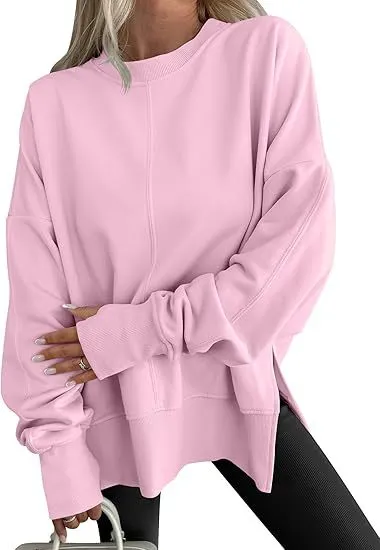 Fashion Casual Round Neck Pullover Loose Sports Long-sleeved Sweater - Pink2
