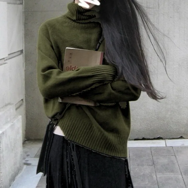 Women's Turtleneck Autumn And Winter Thickening Inner Wear Base Cashmere Sweater Sweater Olive Green - Shop at LoveMi