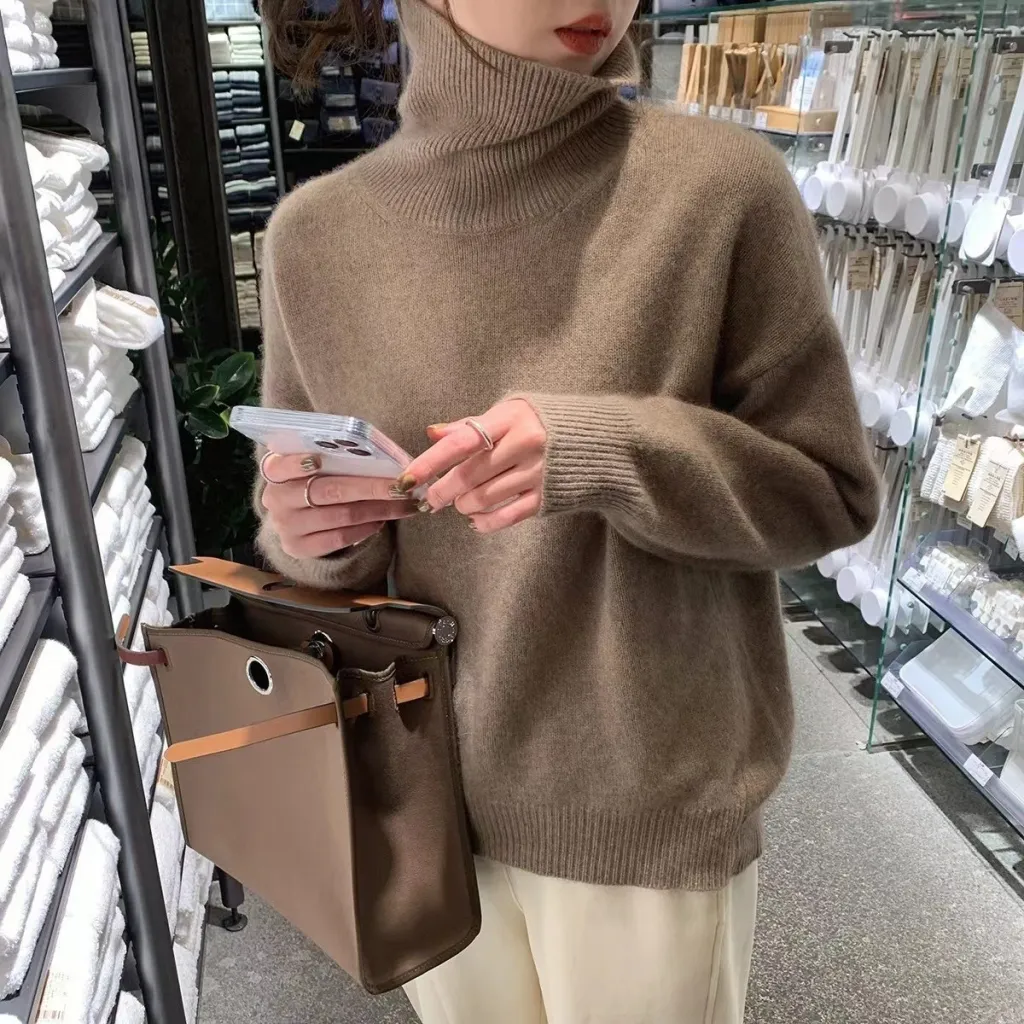 Women's Turtleneck Autumn And Winter Thickening Inner Wear Base Cashmere Sweater Sweater - Coffee