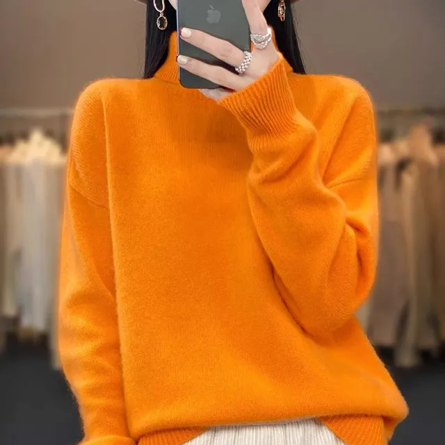 Women's Turtleneck Autumn And Winter Thickening Inner Wear Base Cashmere Sweater Sweater Orange - Shop at LoveMi