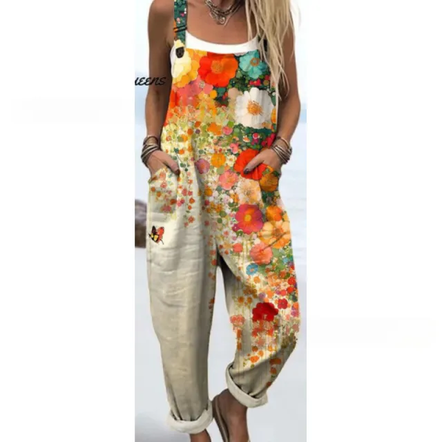 Women's Summer Digital Printing Button Casual Suspender Trousers Tjrjddk026 2Xl - Shop at LoveMi