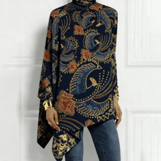 Women's Boho Ethnic Print Turtleneck Tunic Multicolor - Shop at LoveMi