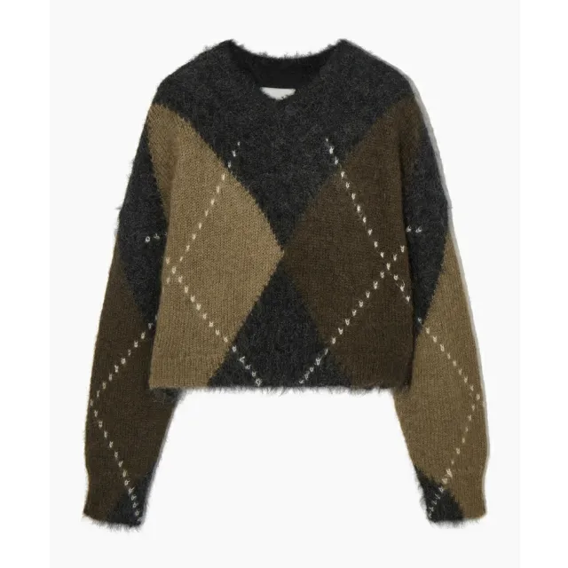 Women's All match Plaid Printing Color Contrast Casual V neck Long sleeved Sweater Brown - Shop at LoveMi