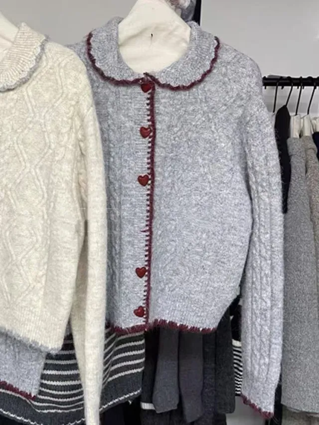 Thickened Cable knit Sweater Cardigan Dark Gray - Shop at LoveMi
