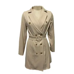 Long Sleeve Suit Double Breasted Waist-tight Elegant Dress - Khaki - View 1