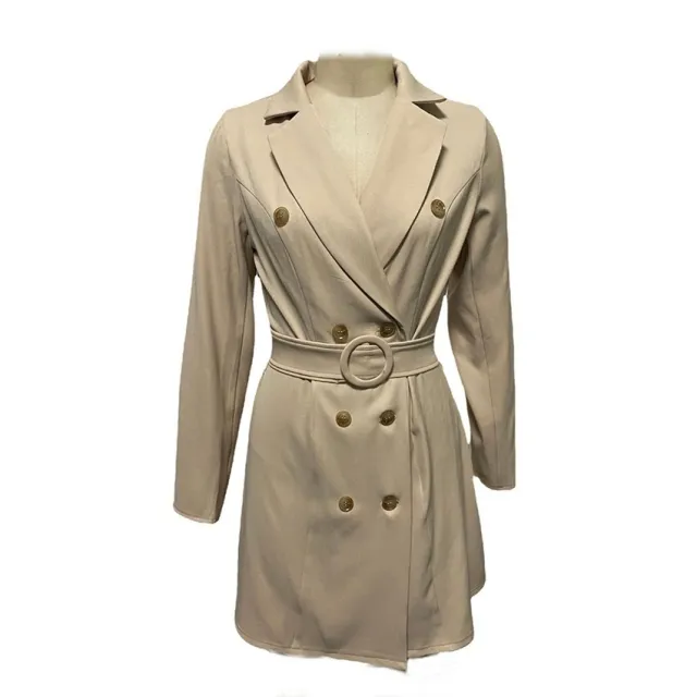 Long Sleeve Suit Double Breasted Waist tight Elegant Dress Khaki - Shop at LoveMi