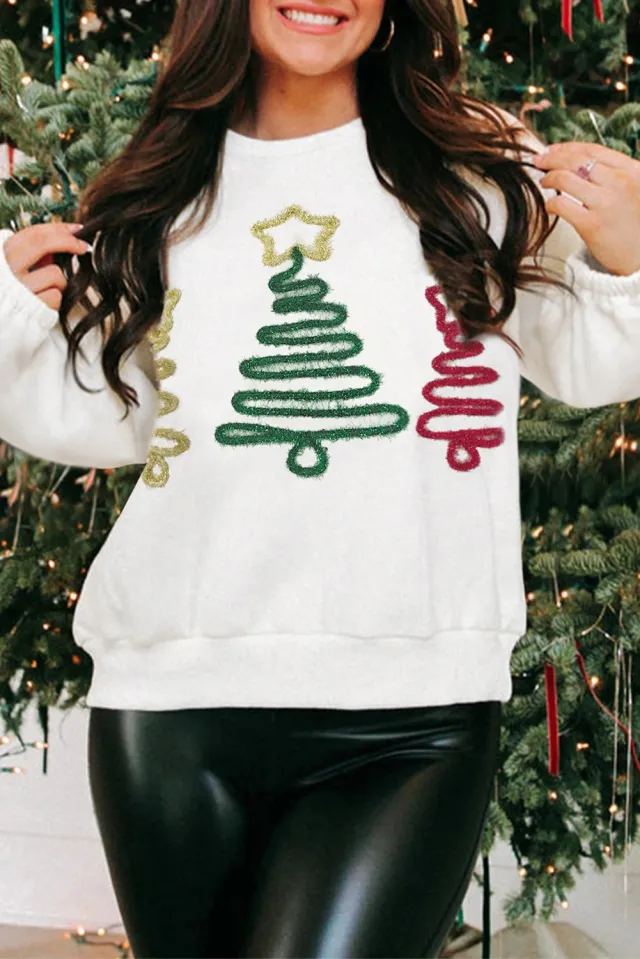 Women's Printed Pullover Round Neck Long Sleeves Top White - Shop at LoveMi