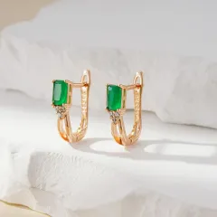 Rose Gold Square Green Zircon Stud Earrings - Green - View 1
