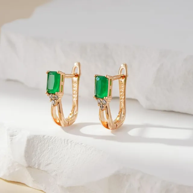 Rose Gold Square Green Zircon Stud Earrings Green - Shop at LoveMi