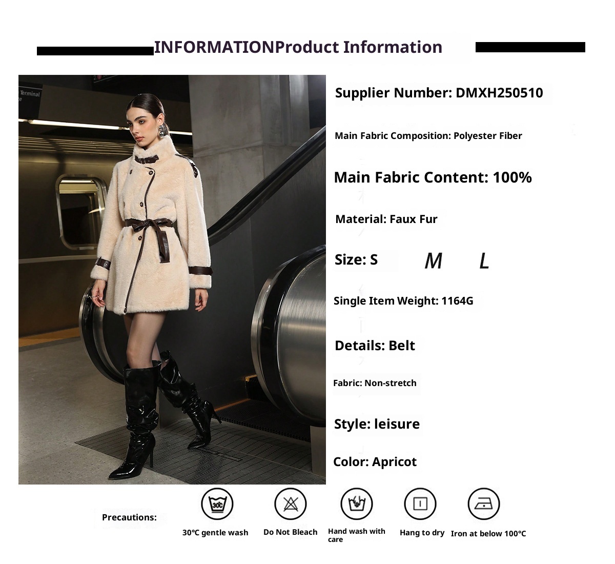 "Loose fit women's coat with fur collar detail closeup"
