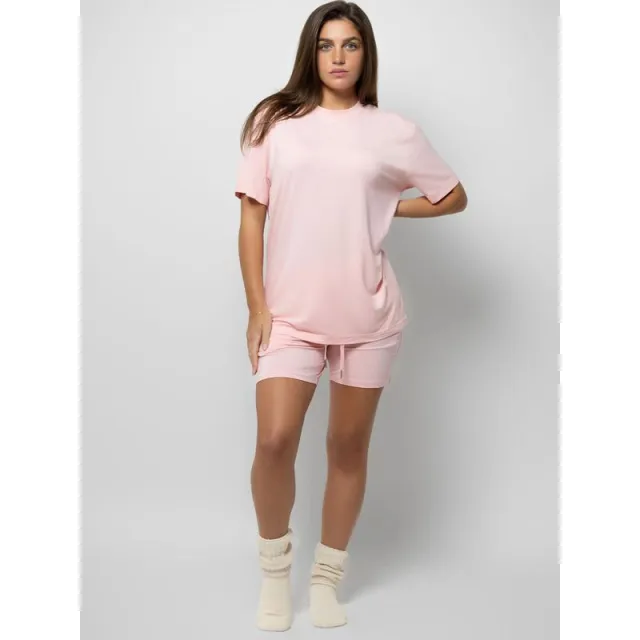 Women's Plus Size Loose Casual Summer Short sleeved Home Wear Suit Light Pink - Shop at LoveMi