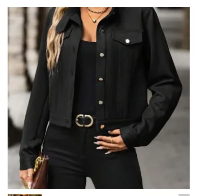 Women's Casual Cropped Casual Jacket - Black