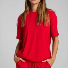Women's Plus Size Loose Casual Summer Short-sleeved Home Wear Suit - Red - View 1