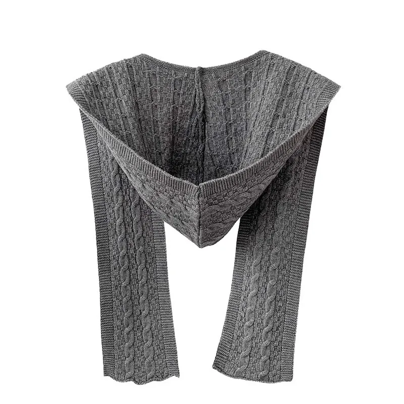 Spring And Autumn Internet Celebrity Shawl Hat Scarf Integrated Hooded Knitted - Medium Gray