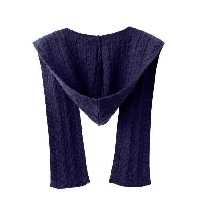 Spring And Autumn Internet Celebrity Shawl Hat Scarf Integrated Hooded Knitted Navy Blue - Shop at LoveMi