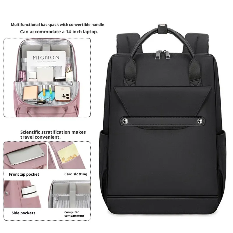 Lightweight Girls' Large Capacity Schoolbag - Black