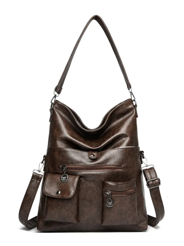 Vintage Bag Women's Fashion Large Capacity Handbag Coffee - Shop at LoveMi