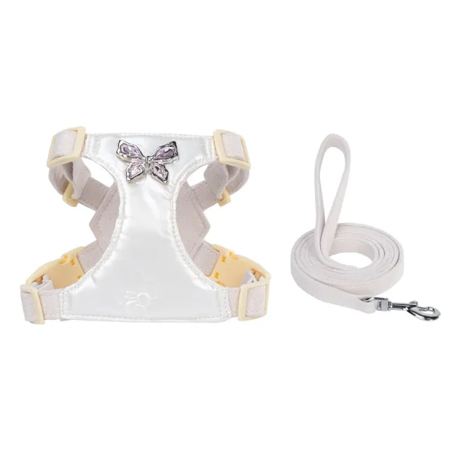 Small Dog Chest Strap Easy Walking Dog Metal Butterfly Hand Holding Rope Cream White - Shop at LoveMi