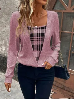 Plaid Printed Fake Two Pieces Fashionable And Comfortable Autumn And Winter Long Sleeves - 5Color - View 1