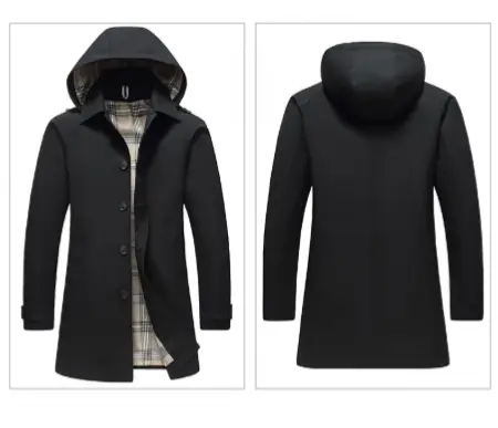 Men's Trench Coat Detachable Hat Light Luxury Business