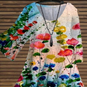 Multi-color Floral Print Cool V-neck Women's Blouse