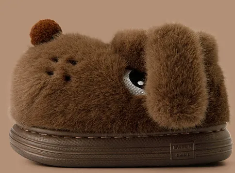 Cartoon Puppy Funny Warm Home Cotton Boots Coffee - Shop at LoveMi