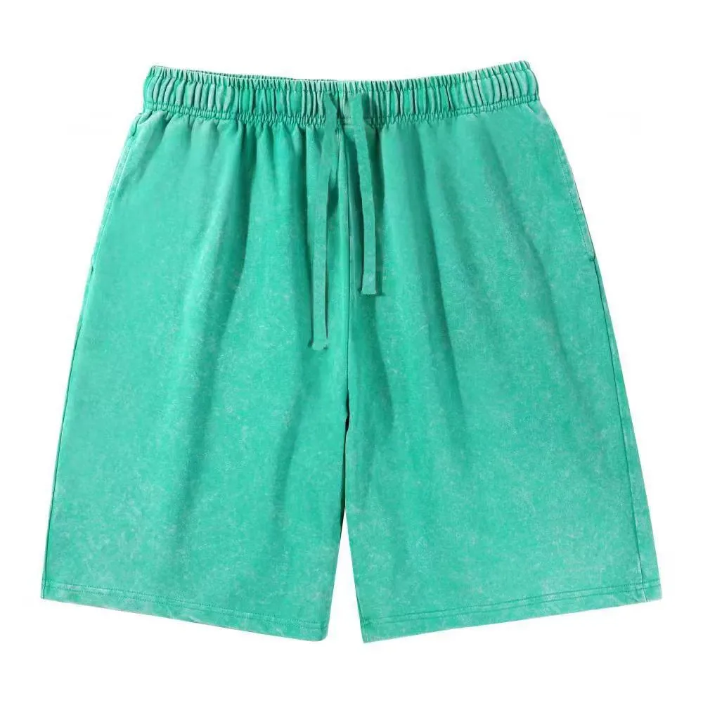 Distressed Fried Snowflake Shorts Washed Cotton Retro Loose Shorts - Green