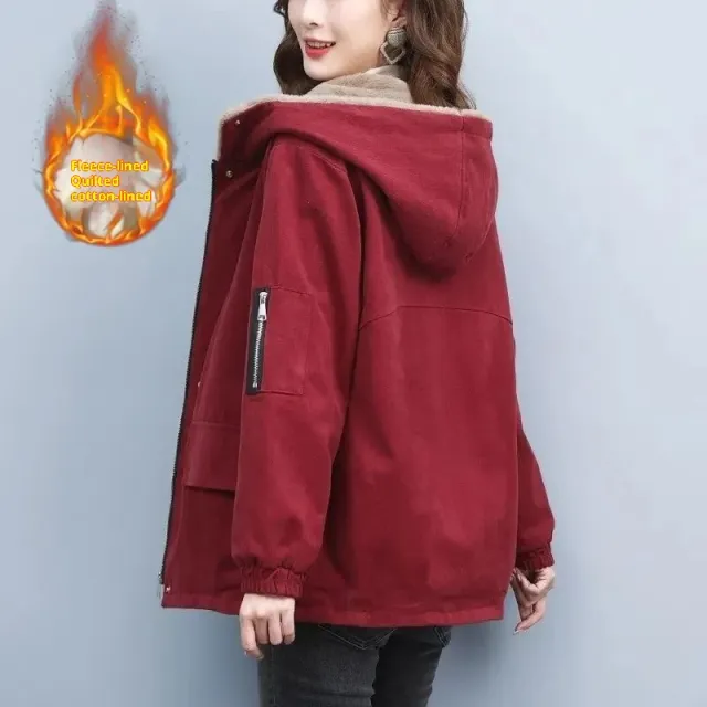 Fleece lined Thick Loose Casual Korean Super Hot Cotton padded Jacket Red - Shop at LoveMi