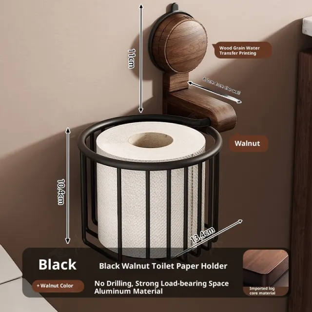 Suction Cup Walnut Toilet Bathroom Storage Rack Punch free Toilet Tissue Basket A Toilet Paper Holder Transfer Walnut Black - Shop at LoveMi