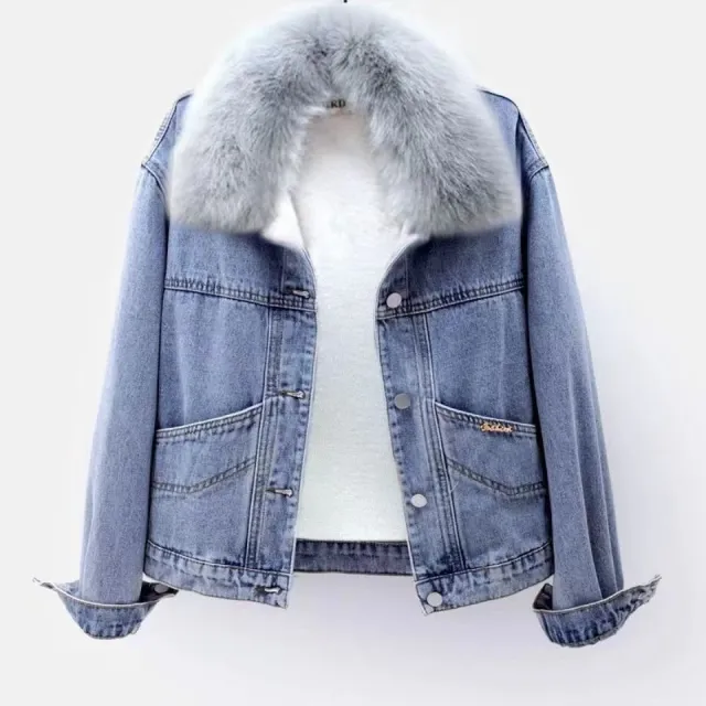 Loose Fashion Short Embroidered Denim Jacket Blue Plus Velvet - Shop at LoveMi