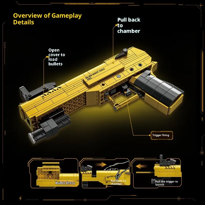 Children's Educational Gold Sand Eagle Boy Assembly M416 Rifle Building Blocks Toy Model Gift