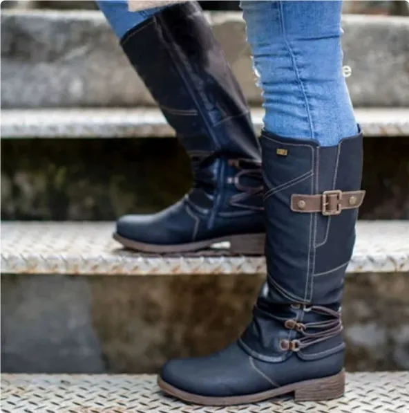 High Knights' Boots, Thick Heeled Round Boots Black - Shop at LoveMi