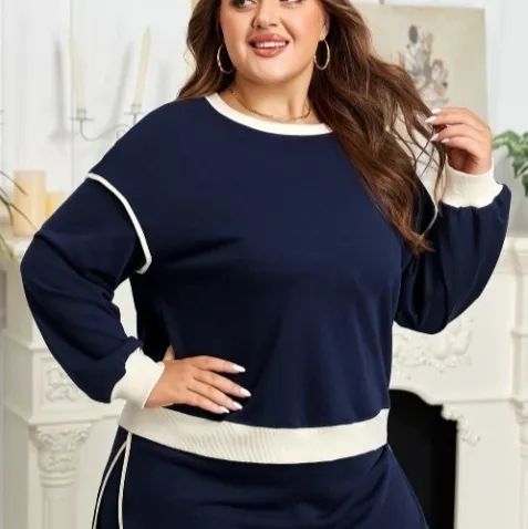 Navy Blue Off-the-shoulder Top Drawstring Skirt Outfit - Navy Blue