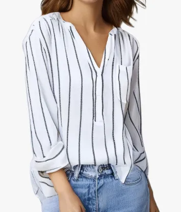 Simple And Fashionable Printed Striped Shirt For Women - White