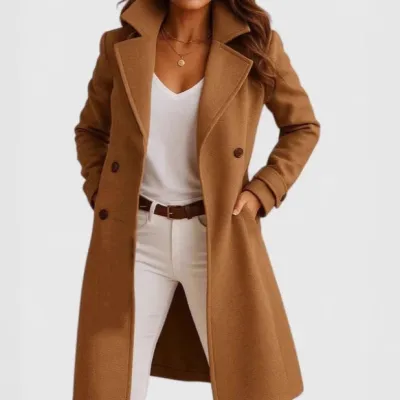 Single-breasted Mid-length Coat With Pockets Fashion Elegant Lapel Jacket Casual Long-sleeved Top Outwear Women's Clothing