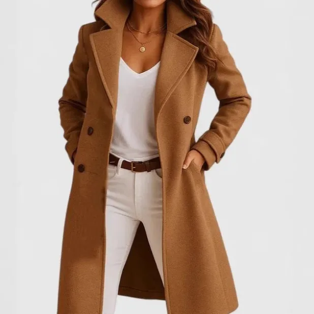 Single breasted Mid length Coat With Pockets Fashion Elegant Lapel Jacket Casual Long sleeved Top Outwear Women's Clothing Light Brown - Shop at LoveMi