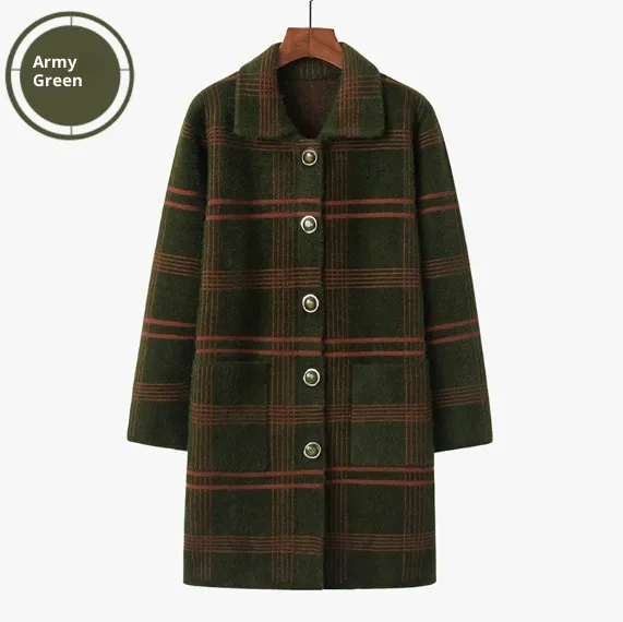 Autumn And Winter Loose Long Trench Coat Long Woolen Coat Army Green - Shop at LoveMi