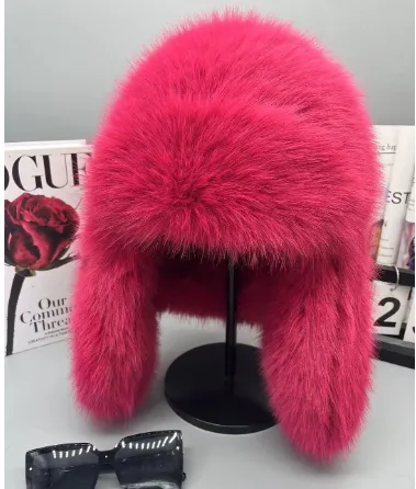 New Autumn And Winter Plush Imitation Fox Fur Hat Rose Red - Shop at LoveMi